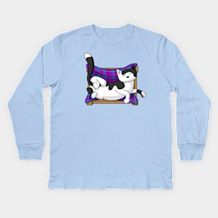 Black and white cat sleeping upside down Kids Long Sleeve T-Shirt